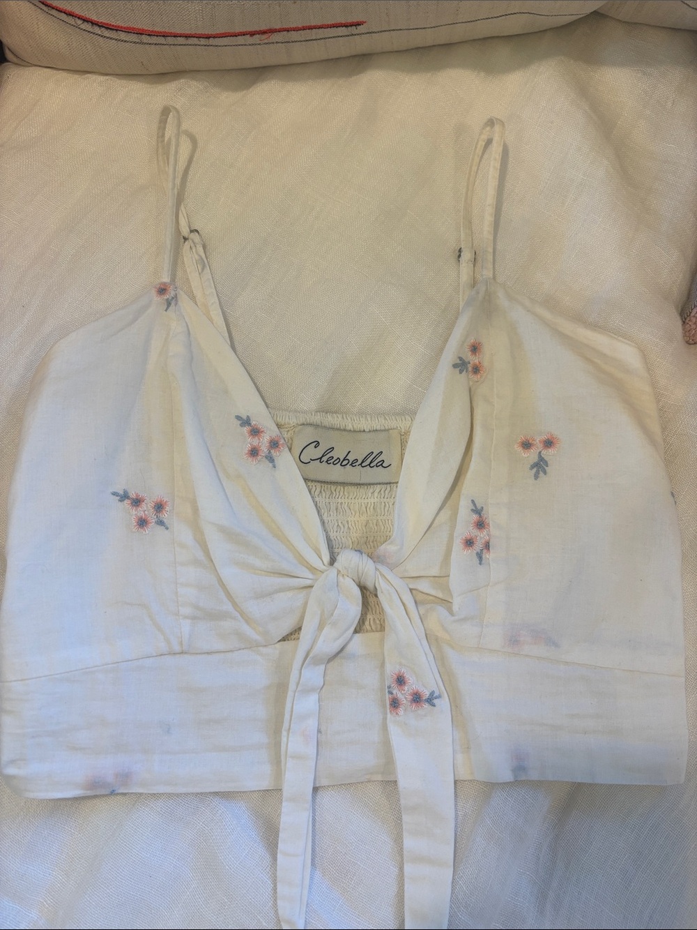 Cleobella White Tie-Front Floral Camisole